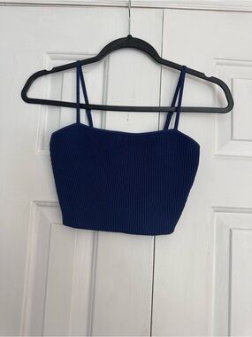 Babaton Navy Ribbed Cropped Cami Top